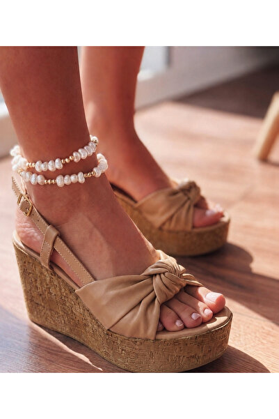guijarro Premium Color Knot Detailed High Wedge Heeled Women's Sandals - Styl...