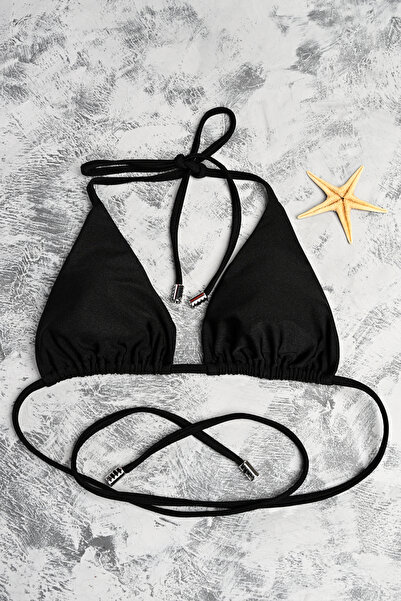 PINKYSWIM Essential Siyah Üçgen Bikini Üstü – Işıltılı Siyah Kumaş
