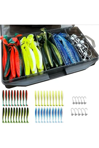 OEM Set Predator 40 Năluci de Pescuit + Cârlige Jig, 7 cm Roșu/Galben/Negru/A...