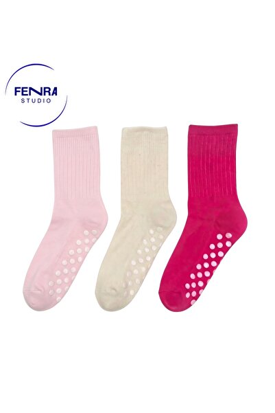 FENRA STUDIO 3-Piece Women's Socks with Non-Slip Soles Home Socks Yoga Pilate...