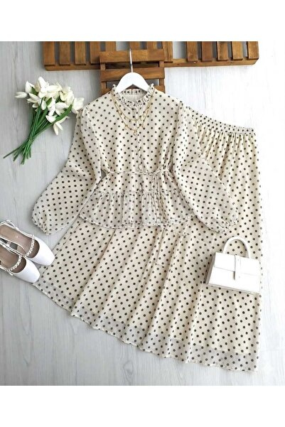 MODA MT Kadın Tül Puantiye Detaylı Etekli Takım (ÜRÜN ASTARLI)