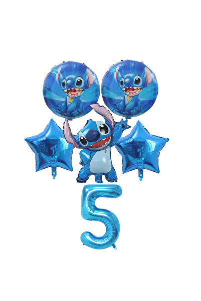 Baloane Vesele Stitch Blue Number 5 Birthday Balloon Set SET311-5