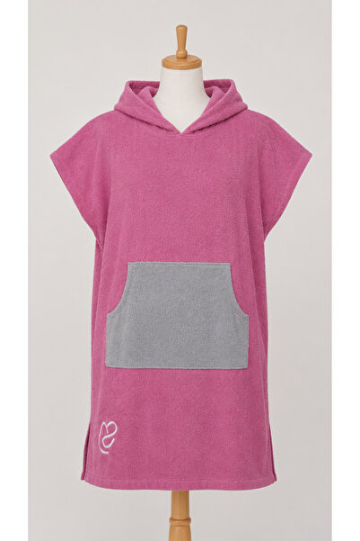 Asva Home Adult Hooded Towel Poncho Pink Gray Beach Poncho with Pockets