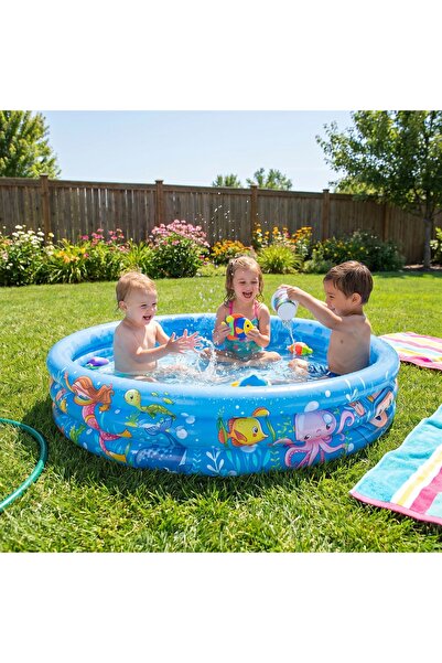 Z Store Blue Kids Inflatable Pool with Marine World Design Ø1.20 x 0.24 m