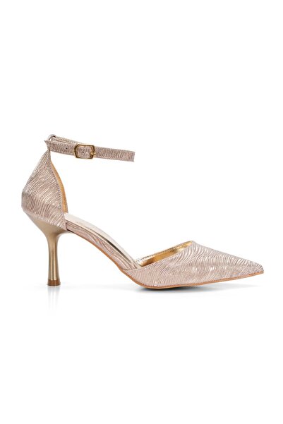 Floransa Women's champagne glittery wrinkled textured ankle-tied evening heel...