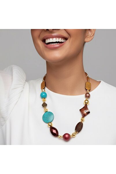 COCOSH TAKI Turquoise Brown Gold Detailed Special Design Necklace