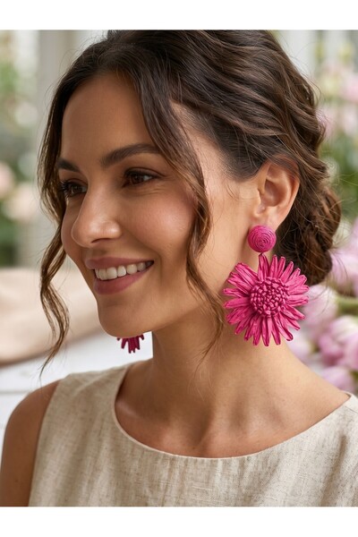Allurist Jewerly Pembe hasır detaylı küpe