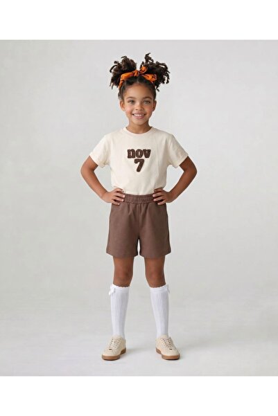 LOCO LOCO Li̇mi̇ Girl's Soft, Flexible, Embroidered, Combed Cotton Shorts Set