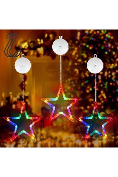 Other Pack of 3 Colourful Christmas Lights, LED Star Fairy Lights, with Sucti...