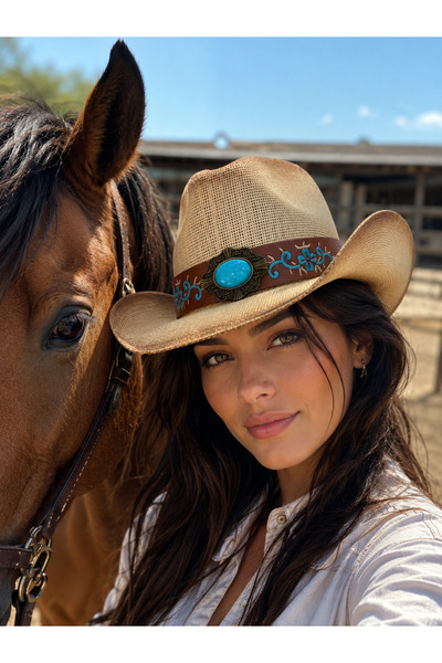 Butik Unisex Western Stil Sert Hasır Kovboy Şapkası Günlük ve Festival Kullanımı
