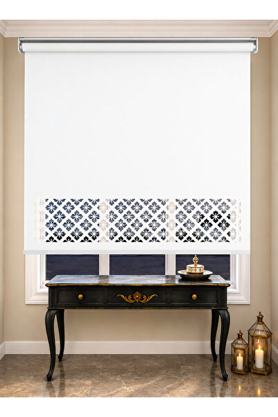 DOKUPER LAZER KESİM STOR PERDE BEYAZ DİJİTAL BASKILI STOR PERDE-OFİS-SALON-ST...