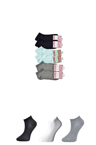 atastore2017 Black Gray and White Women's Ankle Socks 6 pairs