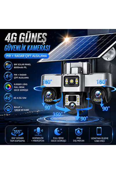 V380 Pro 3 kamera 4K 3 PTZ uygulama ile kontrol 4G 4.5G SIM güneş paneli ile ...