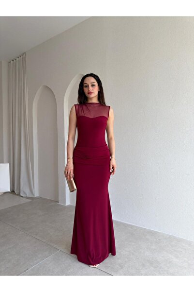 Mooi Butik DERCOS Maxi Elbise 5509 - Bordo