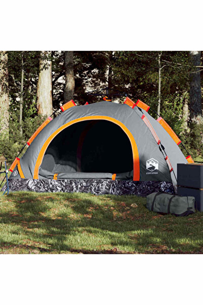 vidaxl Cort de camping, 2 persoane, gri/portocaliu, setare rapida