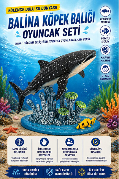 Toyaş Balina Köpekbalığı Oyuncak Seti Gerçekçi Deniz Canlısı Figürü Dekorlu