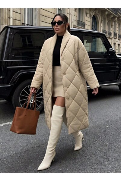GİYİYORUM Women's Comfortable Fit Long Inflatable Coat