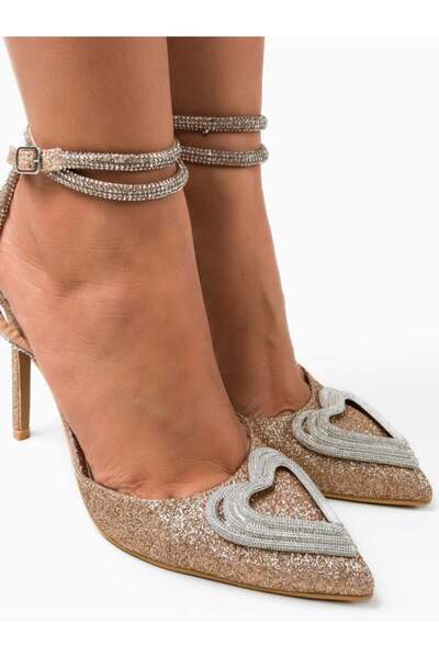 Diva Exclusive Fashion Pantofi Stiletto cu Glitter și Inimă cu Strasuri