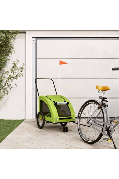 vidaxl Remorcă de bicicletă animale companie, verde textil oxford/fier
