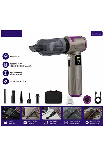 HİBOTEKNO 20.000 Pa Kablosuz Araç Süpürgesi – 100W Güç, Dijital Ekran, LED Fe...