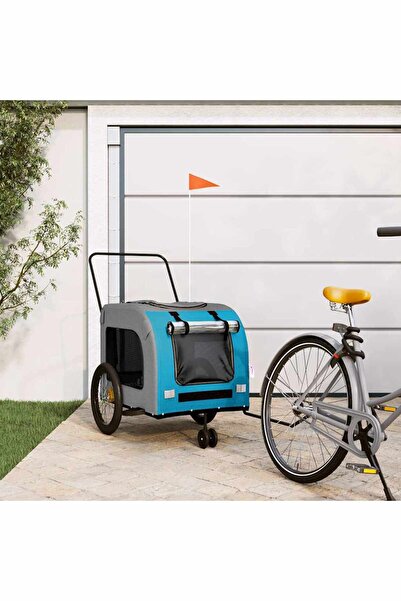 vidaxl Remorcă bicicletă animale companie, albastru/gri, oxford/fier