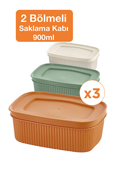 lovagroup 3'lü Bölmeli Saklama Kabı Seti 900 Ml - 2 Bölmeli Kapaklı Beslenme ...