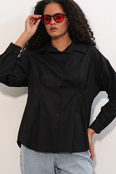 Bigdart Women's Waist-Slit Poplin Shirt 20384 - Black