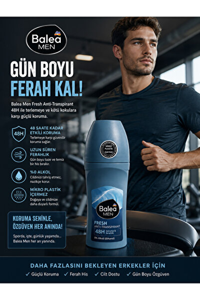 BALEA Dm Men Fresh Roll-On Deodorant 48H Etkili Koruma Erkek Deodorantı 50 ml