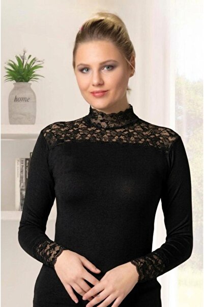 Altınay 2 Pieces Women's Turtleneck Long Sleeve Lace Collar Bodysuit Cotton L...