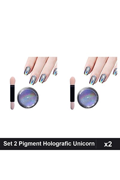 NAİLS Set 2 Pigment Holografic Unicorn Manichiură, Efect Irizat, Unghii Gel