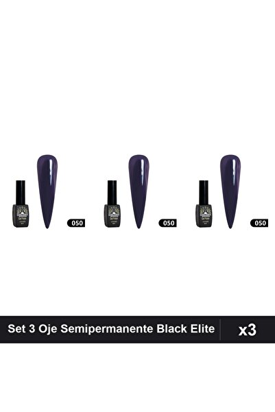 global fashion Set 3 Oje Semipermanente Black Elite 8ml, Manichiura UV/LED Pr...