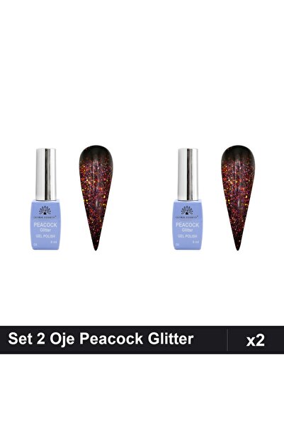 Makeup Set 2 Oje Semipermanente Peacock Glitter 8ml, Nuanta 06, Manichiura UV...