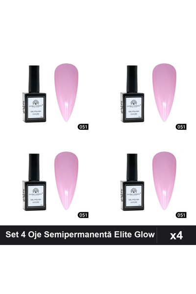 global fashion Set 4 Oje Semipermanentă Elite Glow 15ml, Gel Polish UV/LED