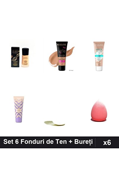 Eveline Set 6 Fonduri de Ten + TLM, Nuante 01-06-52-105, cu 2 Bureți Makeup