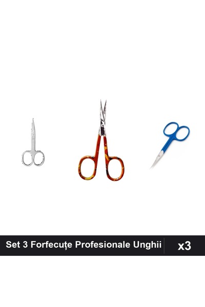 One Group Set 3 Forfecuțe Profesionale Unghii și Cuticule, Argintie Satin Alb...