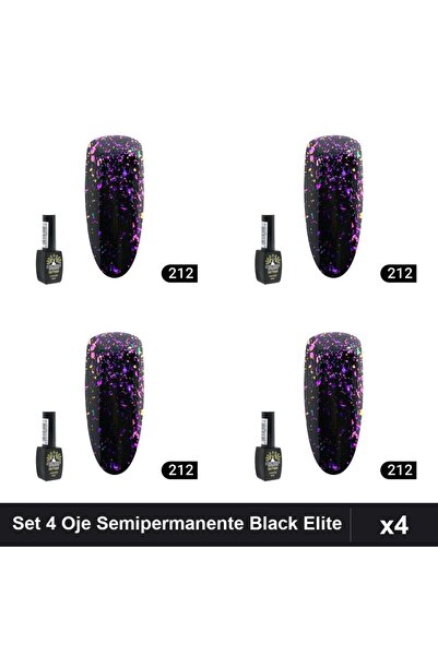 global fashion Set 4 Oje Semipermanente Black Elite 8ml, Manichiura UV/LED,