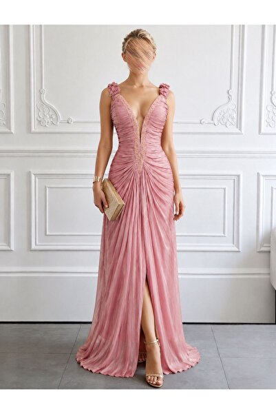 MAYASAN Crisscross Evening Dress with Leg Slit