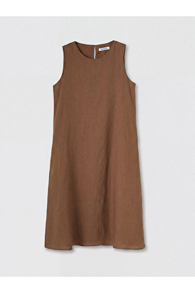 LC Waikiki Nevavm Oval Collar 100% Linen Dress with a Difference