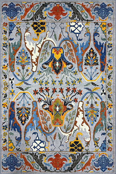 kilim home Modern Antik Desenli Hardal ve İndigo Detaylı Şark Köşesi Dekor Ha...