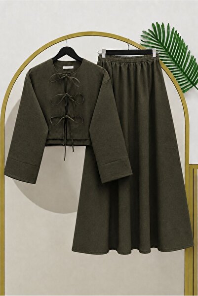 MODA Sofya keten üç bağlamalı etekli takım