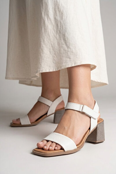 Solly 01 White Genuine Leather Heeled Women's Sandals