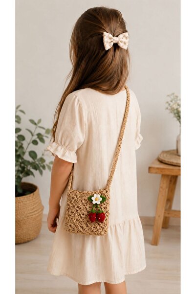 PİNKBAG El Yapımı Çilek Detaylı Çocuk Omuz Çantası