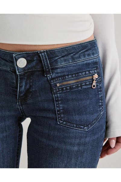 Messy Girls Super Low Waist Zipper Pocket Bootcut Jeans
