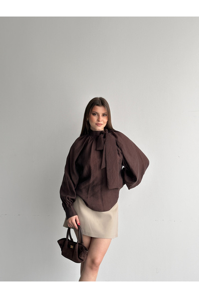 Fashionbox Tulle Modal Summer Blouse with Raglan Sleeves and Scarf Detail 261004