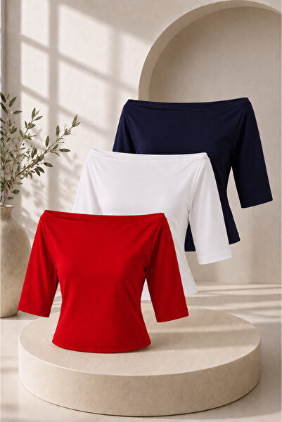 COMBİNE MİCHAİL Women's Cotton Summer Basic 3-Piece Blouse
