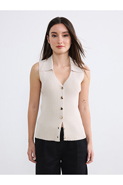 LC Waikiki Nevavm Farkıyla Petite Polo Collar Women's Knitwear Vest