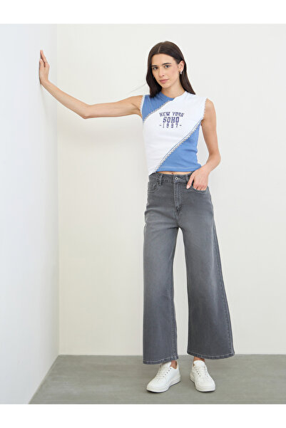 Styli High Rise Wide Leg Washed Jeans