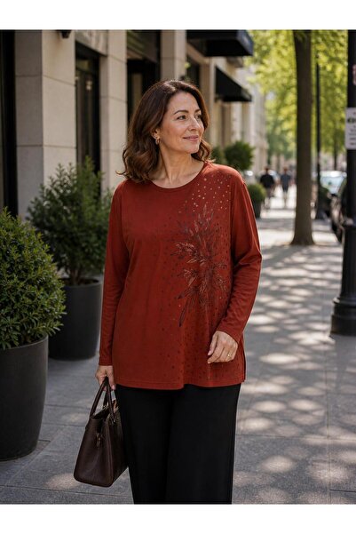 Trikolay Plus Size Floral Patterned Combed Cotton Blouse