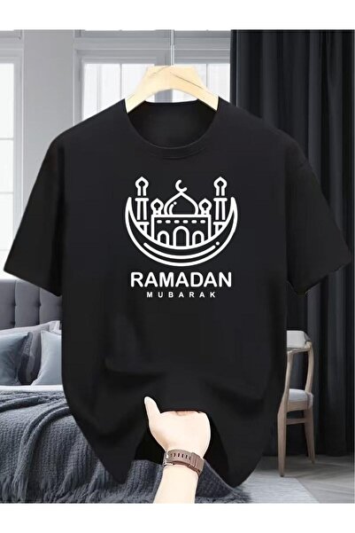 bolivia's قميص رجالي إسلامي لرمضان مطبوع عليه رمضان مبارك، قميص صيفي بأكمام ق...
