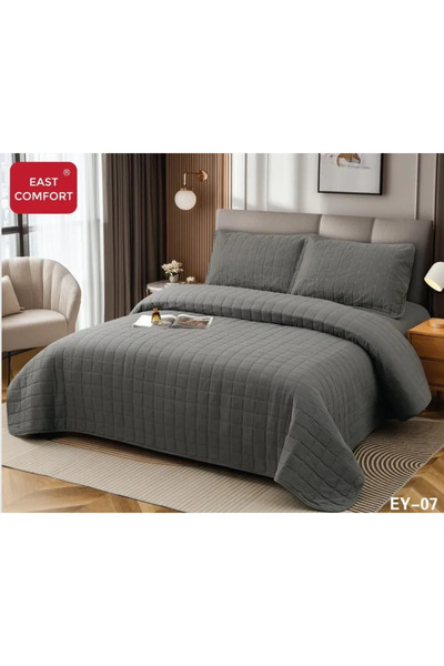 East Comfort Duvet cover+Elastic bed sheet+2 Pillowcases, Light Grey-EY07